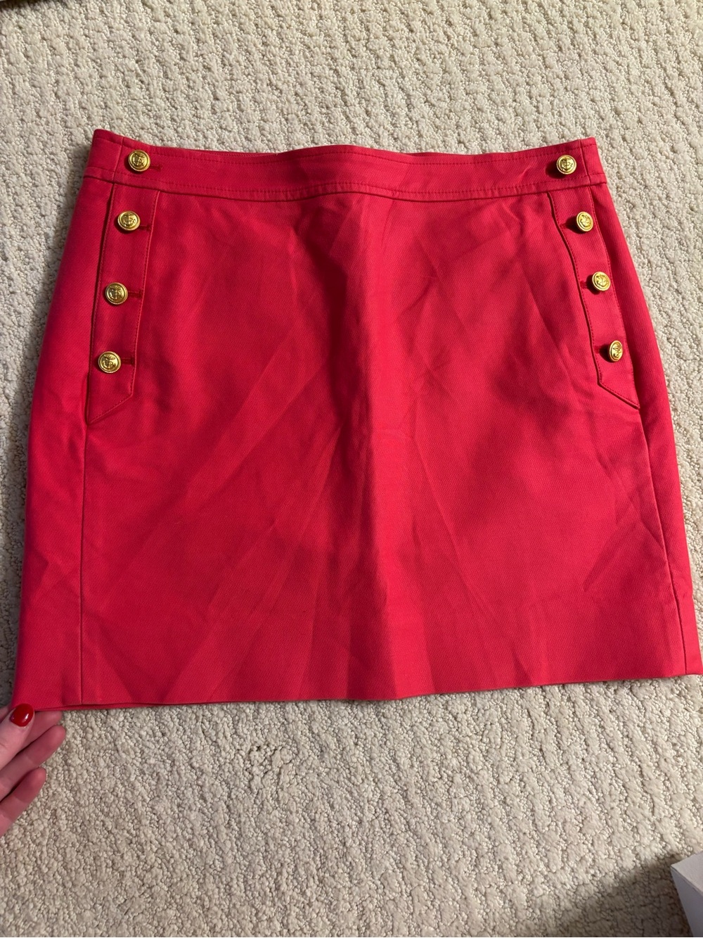 J. Crew Bright Red/Pink Anchor Button-Detail Mini Skirt